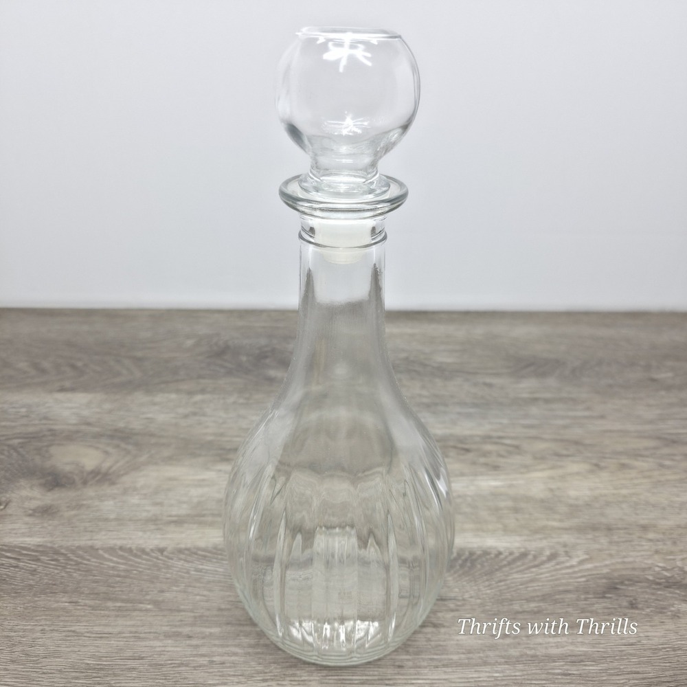 Vintage Round Clear Glass Decanter & Stopper -  1960's - 11"